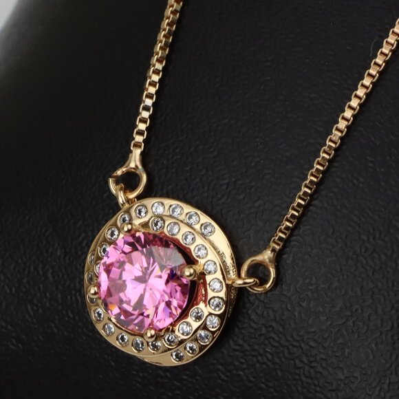 Elegant Rose Gold Necklace with Pink Stone & Adjustable Chain, XPNL0347 - Picture 1 of 13